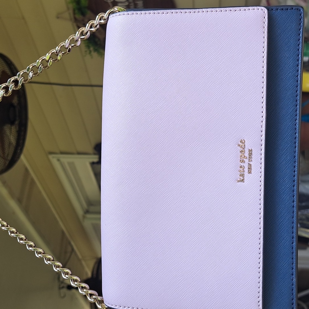 NEW Kate Spade Cameron Lavender /Navy and White Bag /Crossbody EC - Picture 2 of 16